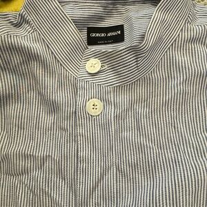 Giorgio Armani Men's Pinstripe Shirt - Blue and White
